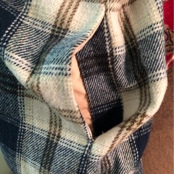 Ellison Womens Large Outdoor Blue, White, Tan Plaid Wool Blend Shacket Jacket - Picture 6 of 7